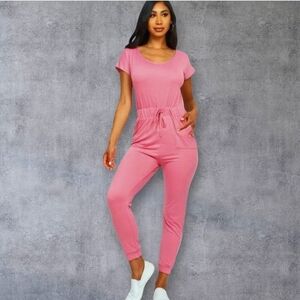 NWT Capella Bright Pink Two-way Shoulder Drawstring Jumpsuit